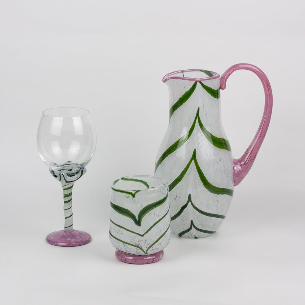 Green & Pink Swirl Handmade Glass Pitcher