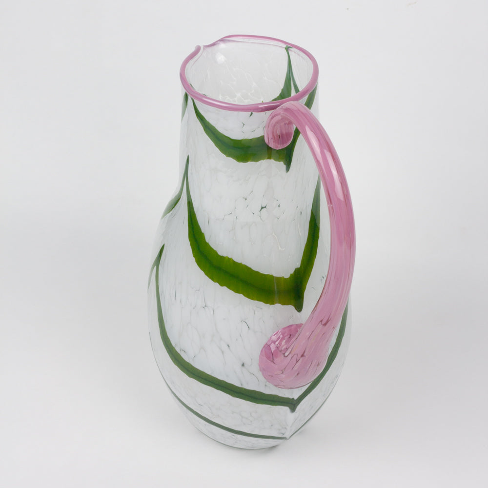 Green & Pink Swirl Handmade Glass Pitcher