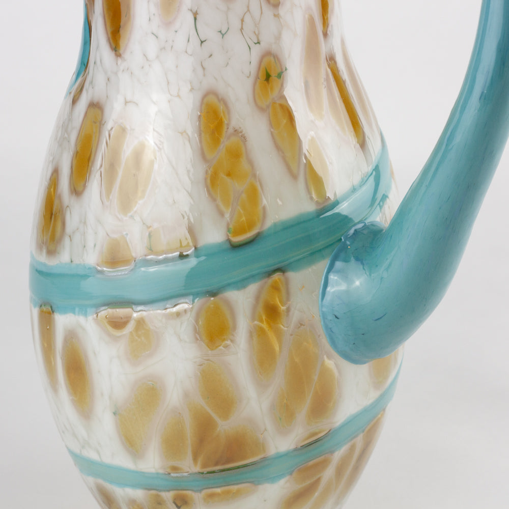 Handcrafted Turquoise & White Art Glass Pitcher